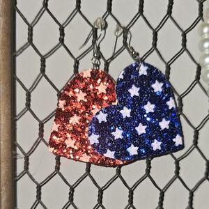 Red and Blue Glitter Heart Earrings